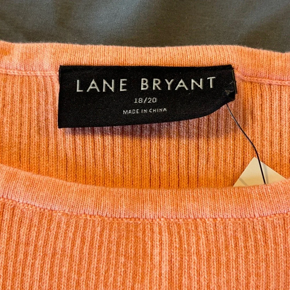 Lane Bryant Striped Sweater Top Women 18/20 Orange White Ribbed Short Sleeve NEW
